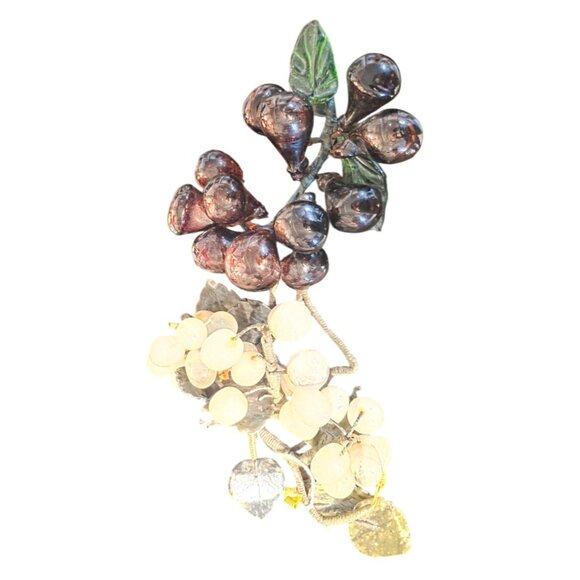 2 Vintage Alabaster & Glass Grape Cluster Decoration White Purple MCM - Picture 2 of 16